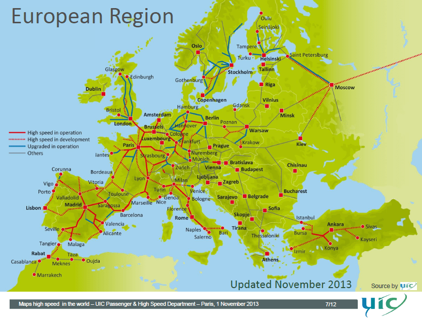 High Speed Rail Network Europe Nov 2013