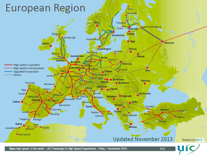 Train Routes Europe Map United States Map Europe Map   High Speed Rail Network Europe Nov 2013 