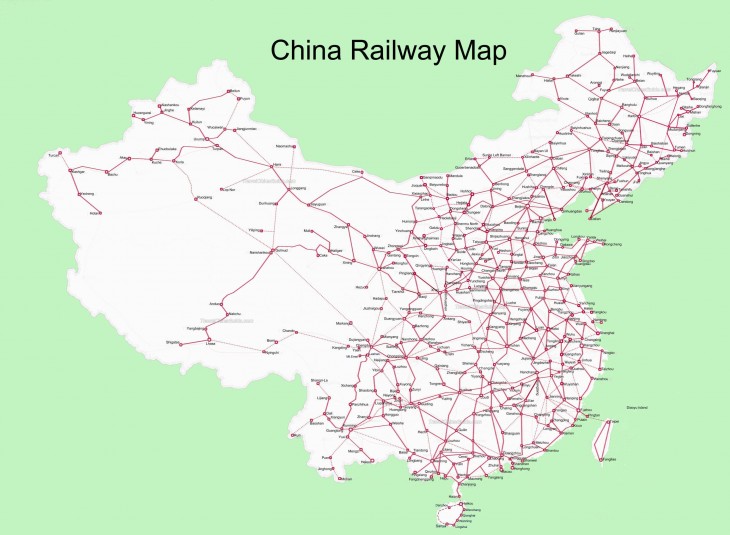 Conventional and High Speed Rail Map of China