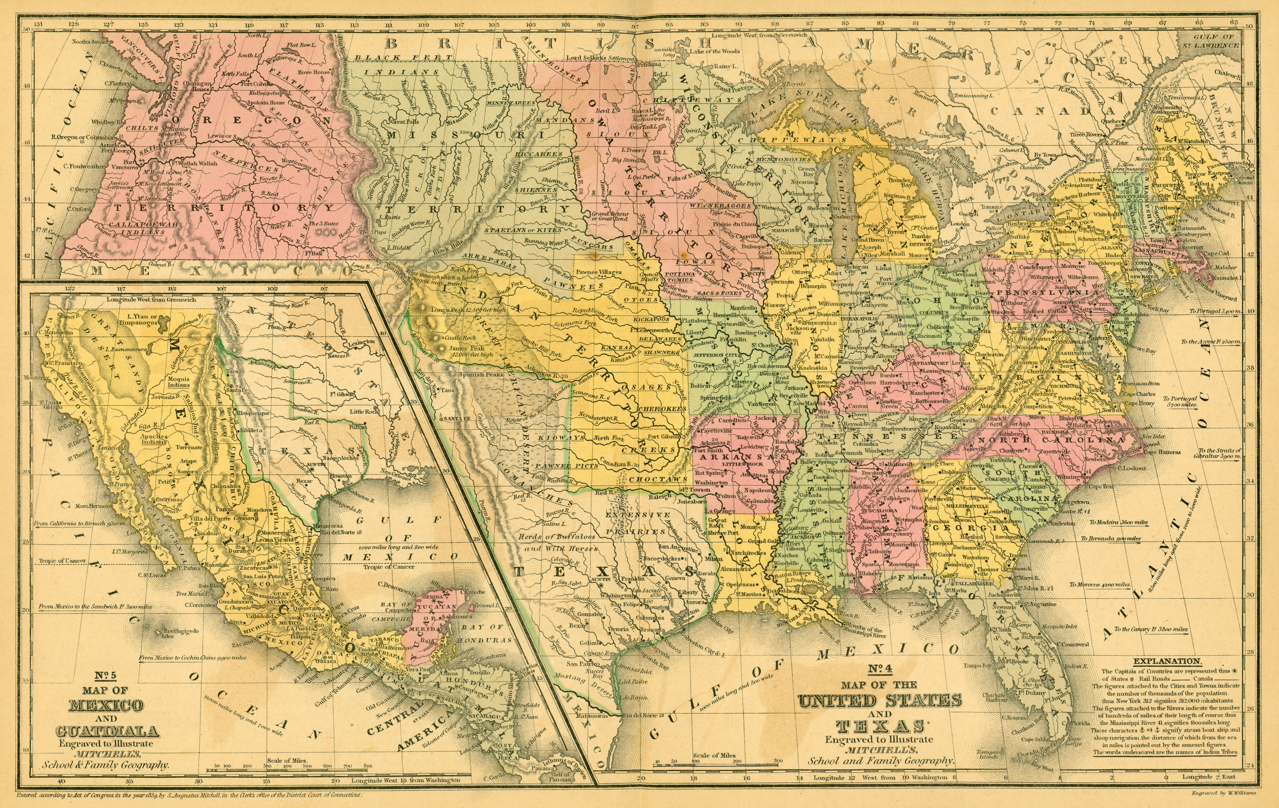 US and Texas Map from 1839