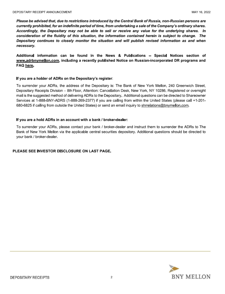 Russia’s Gazprom To Terminate ADR Program